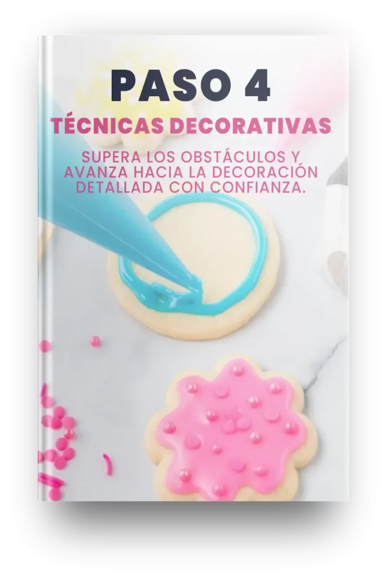 Paso 4: Aprende técnicas detalladas para decorar tus galletas, con imágenes paso a paso. Descubre cómo cubrir, contornear, rellenar y crear diseños increíbles. Domina el uso de boquillas, stencils, polvo comestible y cómo resolver problemas comunes.